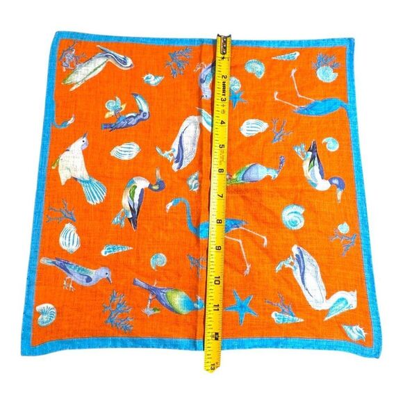 Rare Peter Millar Tropical Bird Linen Pocket Square Handkerchief Scarf Orange - Picture 4 of 7